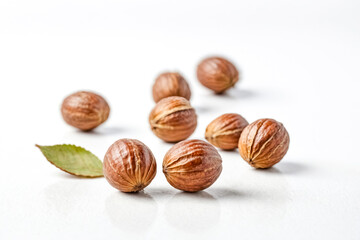 Canvas Print - Close Up of Hazelnuts on White Background