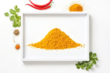 Sticker - Turmeric powder in white frame with spices and herbs