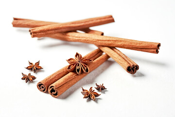 Sticker - Cinnamon Sticks and Star Anise on White Background