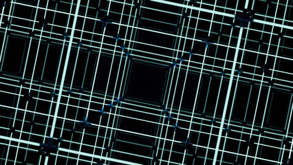 Wall Mural - electronic 3d grid with square lines. design. 3d grid with square tunnel on black background. comput