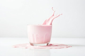 Wall Mural - Pink Milk Splash in Glass