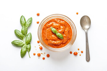 Sticker - Tomato Basil Dip with Spoon and Sprig of Basil