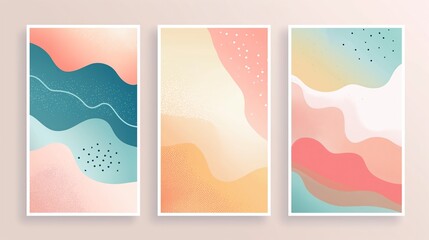 Wall Mural - three wall art frame with boho abstract art illustration collection set, home decor minimal mock up idea