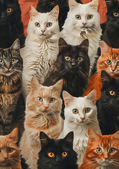 Wall Mural - A group of colorful cats, small to mediumsized, are sitting together