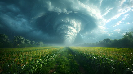 Beautiful tornado over a green field