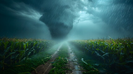 Beautiful tornado over a green field