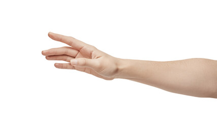 close up of women hand trying to reach for someone or something isolate on white background. gesture