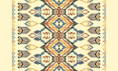 Wall Mural - Hand draw Geometric ethnic oriental ikat seamless pattern traditional design.Aztec style abstract vector illustration.yellow background.great for textiles, banners, wallpapers.