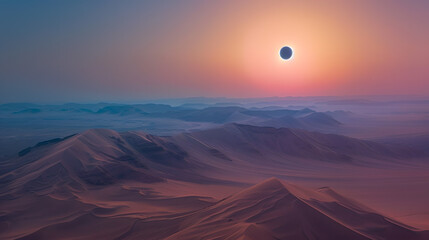 Wall Mural - A large sun is setting over a desert landscape