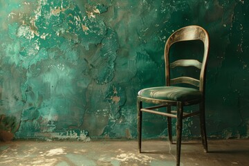 Wall Mural - Old chair in vintage room with green wall