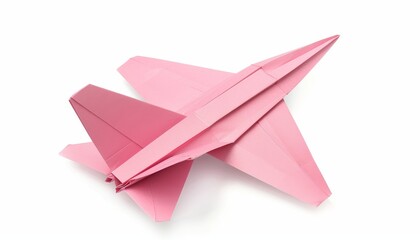 Wall Mural - Pink origami paper plane on white background