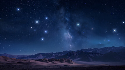 Wall Mural - A starry night sky with a large mountain range in the background