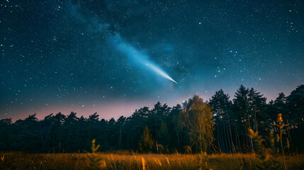 A beautiful night sky with a comet shooting across it