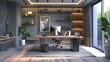 © Naknakhone - Modern home office in the living room, Convenient, comfortable, nice place to work, Remote work from home, Minimal interior decor design background. copy space for text.