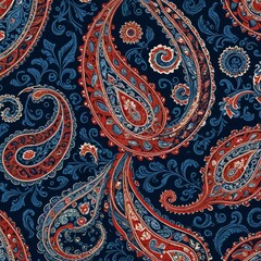 Paisley Pattern Red Blue Floral Textile Fabric Design