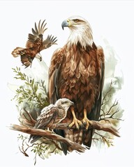 Sticker - Eagle and its baby Watercolor Illustration