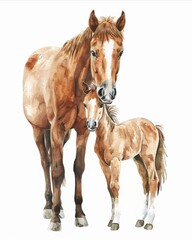 Wall Mural - Horse with its child Watercolor Illustration