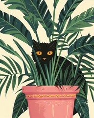 Sticker - cat hiding behind leaves