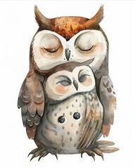 Canvas Print - Owl Family Watercolor Illustration