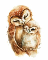 Sticker - Owl Family Watercolor Illustration