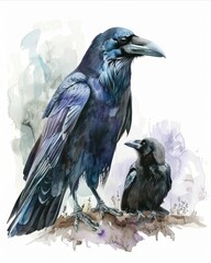 Poster - Crow and Child Watercolor Illustration