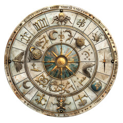 intricate zodiac wheel featuring astrological symbols and signs, perfect for horoscope, astrology, a