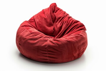 Red traditional bean bag chair on white background for fun and comfort