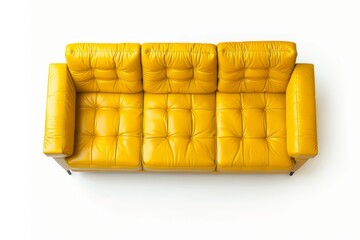 Wall Mural - Top view of a 3 seat yellow leather sofa on white background Background isolated
