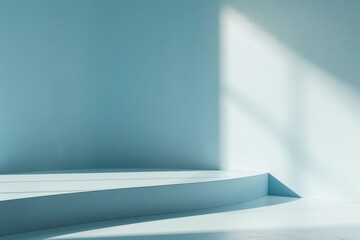 Wall Mural - Soft minimal background mockup in room corner with delicate light blue shadows for product presentation