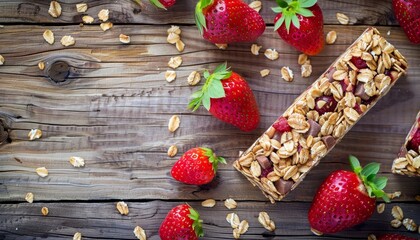 Sticker - Strawberry granola bar on wood backdrop