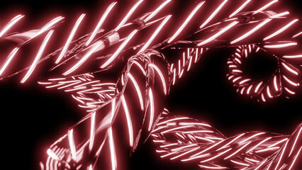 Poster - Neon lines swirl in dark cyberspace. Design. Movement of neon lines on swirling spiral in dark. Glowing neon lines move in spirals