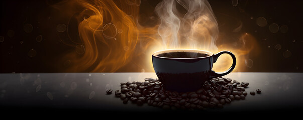 A cup of coffee with a black background., Black Coffee Moment: Hot Cup of Coffee on Dark Background - Adobe Stock