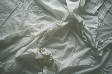 Wall Mural - Top view of the unmade bed sheet crease in bedroom after a long night s sleep