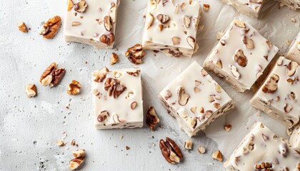 Canvas Print - Top view of table with delicious nutty nougat pieces