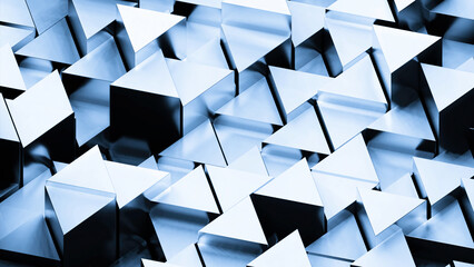 Wall Mural - 3d triangles move up and down on surface. design. metallic texture of moving triangles on surface. m