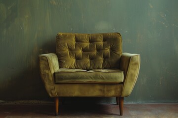 Wall Mural - Vintage isolated armchair in khaki and olive velvet