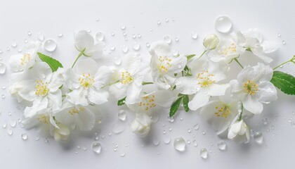 Poster - White jasmine flowers on a white backdrop