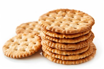 Wall Mural - Whole wheat crackers on white background Stack of Saltine crackers isolated Round shape crackers