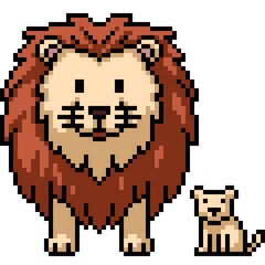 Wall Mural - pixel art of lion father baby