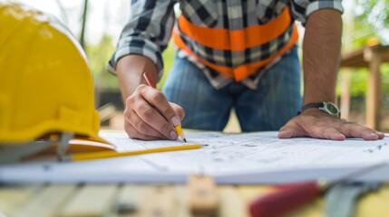 Wall Mural - Builder draws plans, engineer works.