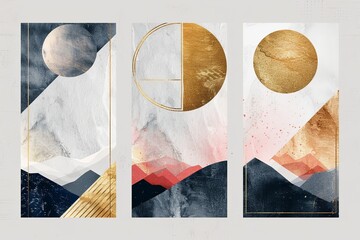 Sticker - Minimalist Geometric Shapes: Contemporary art prints with clean, minimalist geometric shapes accented with gold