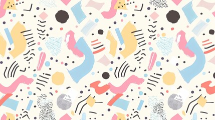 Wall Mural - pattern of fun 90's shapes, lines and dots background