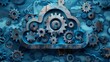 © MAY - An artistic depiction of a cloud made of gears and cogs, symbolizing the seamless operation and efficiency of cloud technology.