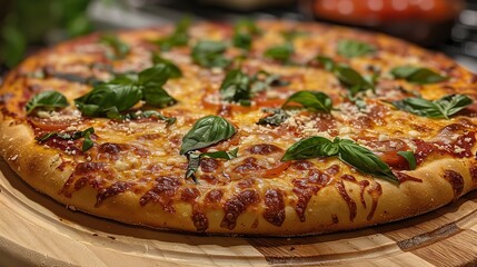 Wall Mural - A classic Margherita pizza with fresh basil and mozzarella.