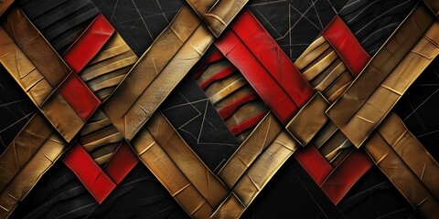 Wall Mural - wallpaer luxury, made from silk, Regular black, gold and red three-dimensional striped background, triangle/rectangle, black background, aspect ratio 2:1