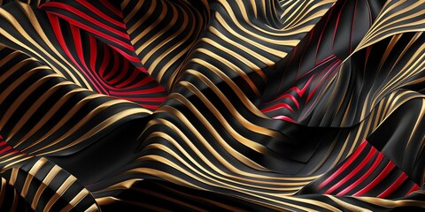 Wall Mural - wallpaer luxury, made from silk, Regular black, gold and red three-dimensional striped background, triangle/rectangle, black background, aspect ratio 2:1