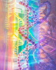 Poster - Vibrant DNA Double Helix Model Demonstrating Genetic Research in a Futuristic Setting
