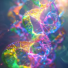 Poster - Colorful DNA Strands Depicting Advances in Genetic Engineering Against an Abstract, Sparkling Background