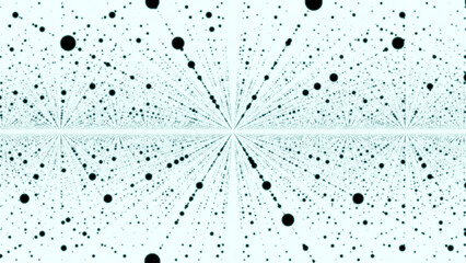 Wall Mural - flying inside abstract space with rows of flying dots. animation. endless quantity of levitating sph
