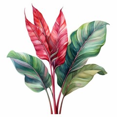 Photo of Tropical Leaves is Heliconia Leaf, Watercolor Clipart style , Isolated on white background